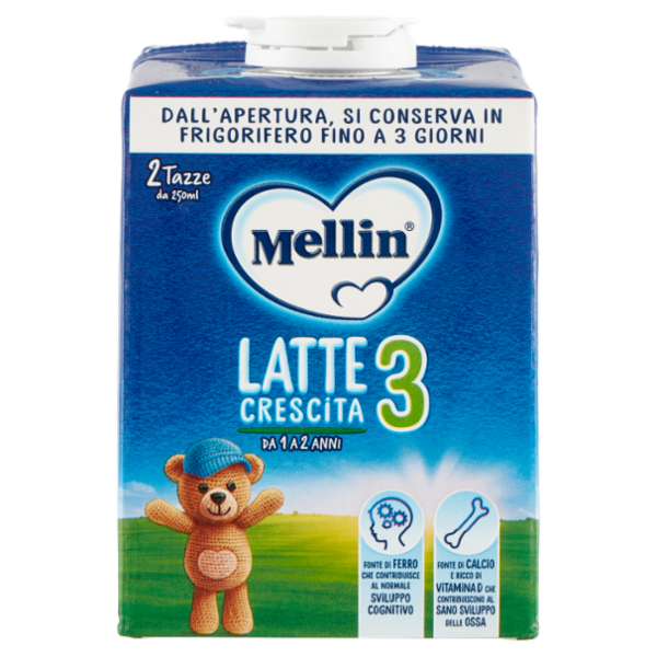 MELLIN 3 - Latte di Crescita Liquido, dal 12° mese compiuto al 24°, Fonte di Ferro, 500ml