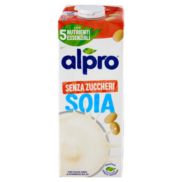 alpro Senza Zuccheri, Bevanda alla Soia 100% vegetale con vitamine B2, B12 e D 1 Litro