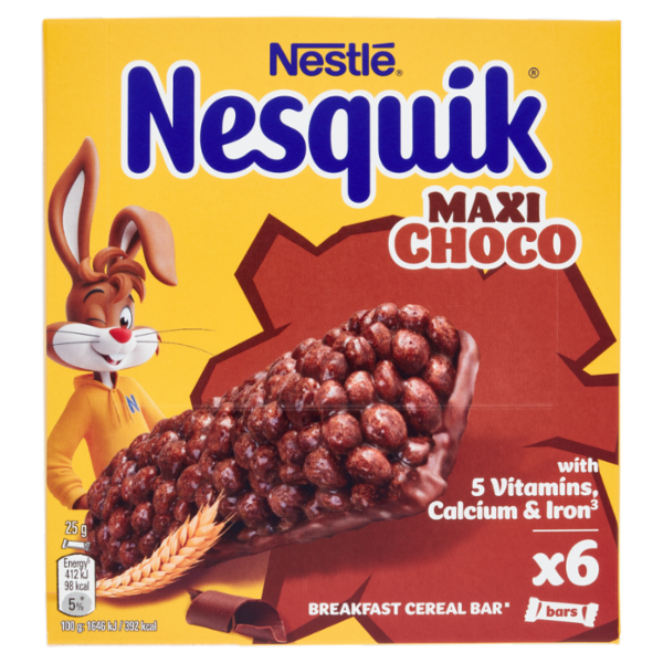 NESQUIK Maxi Choco Barrette Cereali Integrali con Cioccolato al Latte 6 pezzi da 25 g