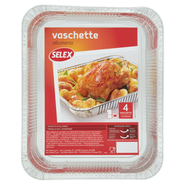 Selex Contenitore in Alluminio 32x26x4 cm 4 pezzi