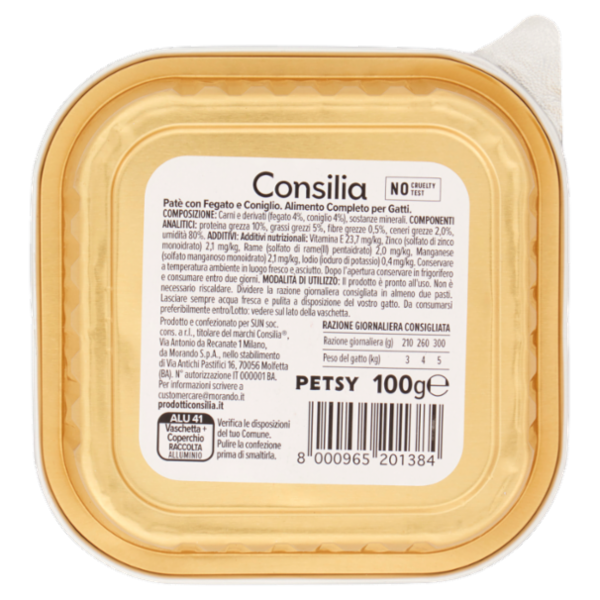 Consilia Petsy Gatto Paté con Fegato e Coniglio 100 g