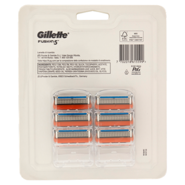 Gillette Lamette di Ricambio per Rasoio da Uomo Fusion5, 6 Ricariche