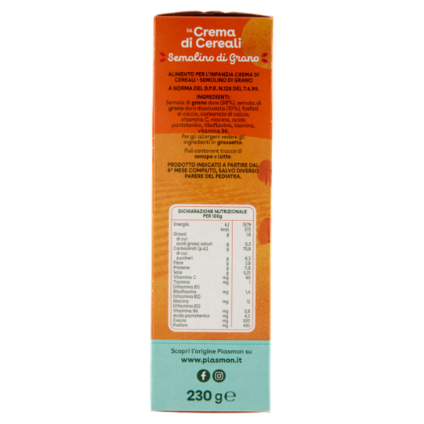 Plasmon la Crema di Cereali Semolino di Grano 230 g