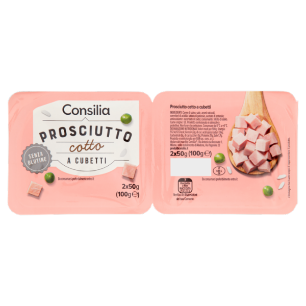Consilia Prosciutto Cotto a Cubetti in Confezioni Salvafreschezza 2x50g