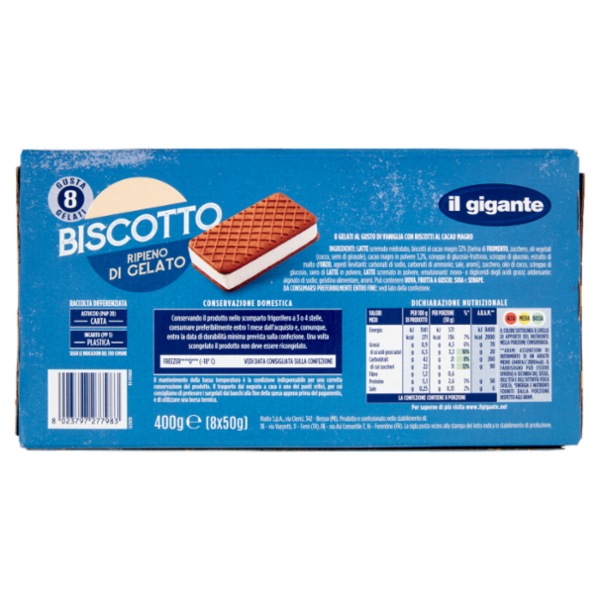 IL GIGANTE Biscotto Ripieno di Gelato 8 x 50 g