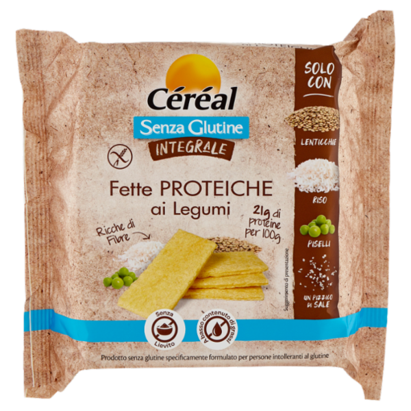 Céréal, Fette Proteiche ai Legumi, Integrali, Senza Glutine, Senza Lievito, Ricche di Fibre - 100 g