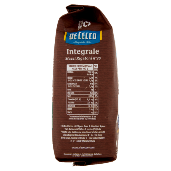 De Cecco Integrale Mezzi Rigatoni n° 26 500 g