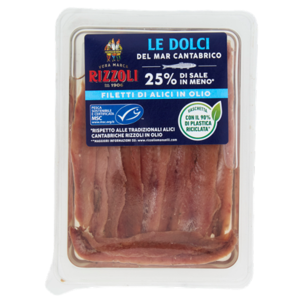 Rizzoli le Dolci del Mar Cantabrico Filetti di Alici a Bassa Salatura in Olio Bio 80 g