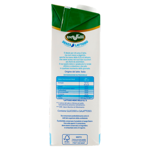 treValli Senza Lattosio Latte Alta Digeribilità 0,8% di Grassi Vivi Digeribile 1000 ml