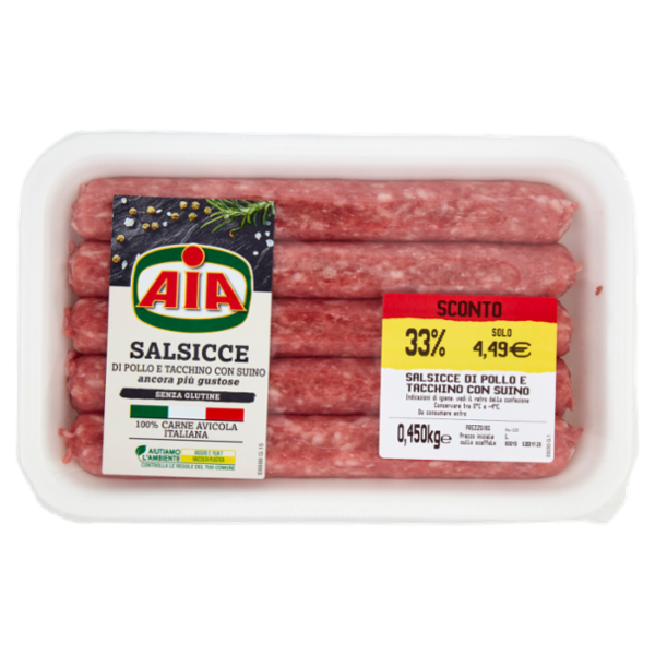Aia Salsicce di Pollo e Tacchino con Suino 0,450 kg