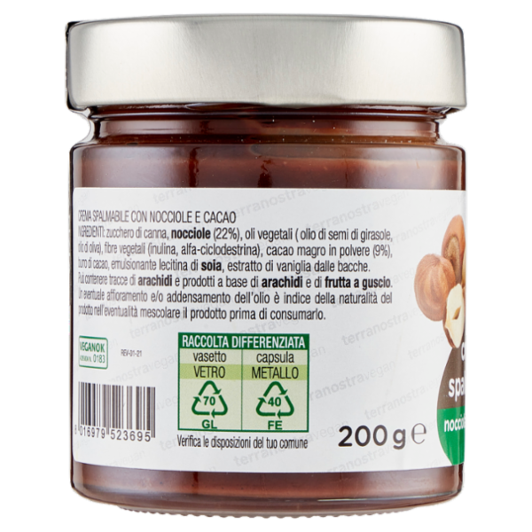 Terranostra Vegan crema spalmabile nocciola e cacao 200 g