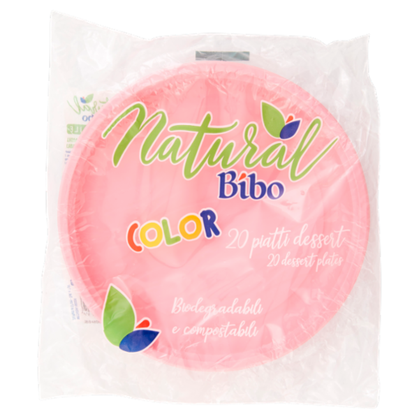 Natural Bibo Color piatti dessert Rosa Biodegradabili e compostabili 20 pz