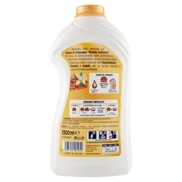 Spuma di Sciampagna Morbida Tradizione Ammorbidente Profumo di Vaniglia e Sandalo 1300 ml