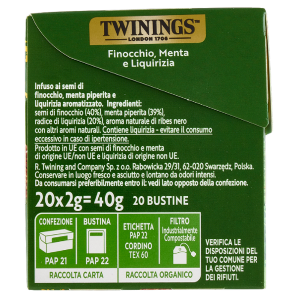 Twinings Infuso Aromatizzato Finocchio, Menta e Liquirizia 20 x 2 g