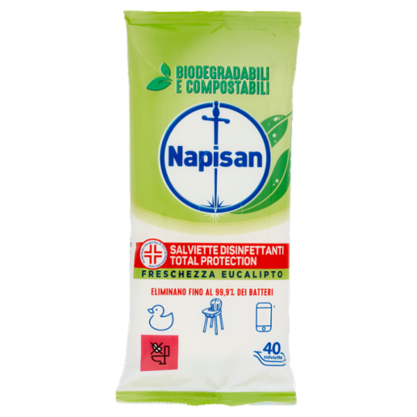 Napisan Salviette Disinfettanti Total Protection Freschezza Eucalipto Biodegradabili 40 pz