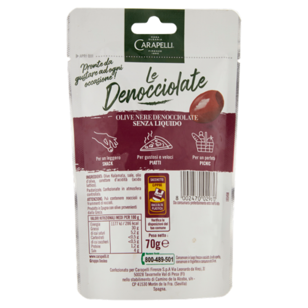 Carapelli le Denocciolate Olive Nere Senza Liquido 70 g