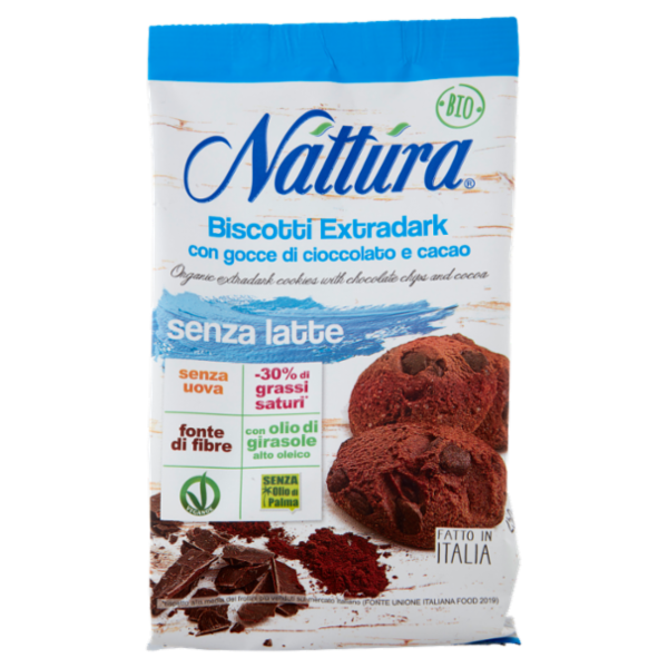 Náttúra Biscotti Extradark con gocce di cioccolato e cacao Bio 250 g