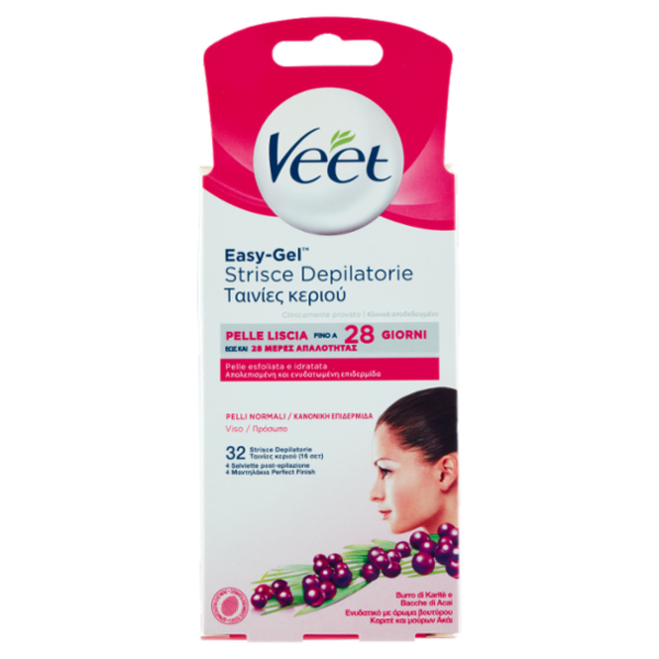 Veet Strisce Depilatorie Donna per il Viso, Pelli Normali, 32 pezzi