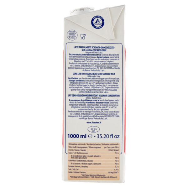 Frascheri latte parzialmente scremato UHT a Lunga Conservazione Così Leggero 1000 ml