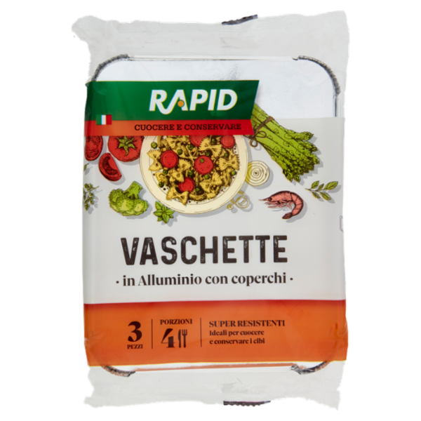 Rapid Cuocere e Conservare Vaschette in Alluminio con coperchi 4 Porzioni 3 pz