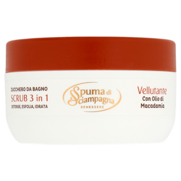 Spuma di Sciampagna Benessere Scrub 3 in 1 Vellutante con Olio di Macadamia 250 ml