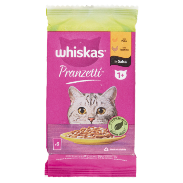 Whiskas Pranzetti Cibo Umido Gatto con Pollo e Tacchino in Salsa 6 x 50 g