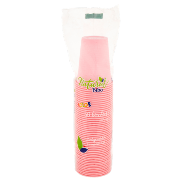 Natural Bibo Color bicchieri Rosa Biodegradabili e compostabili 200 cc 50 pz