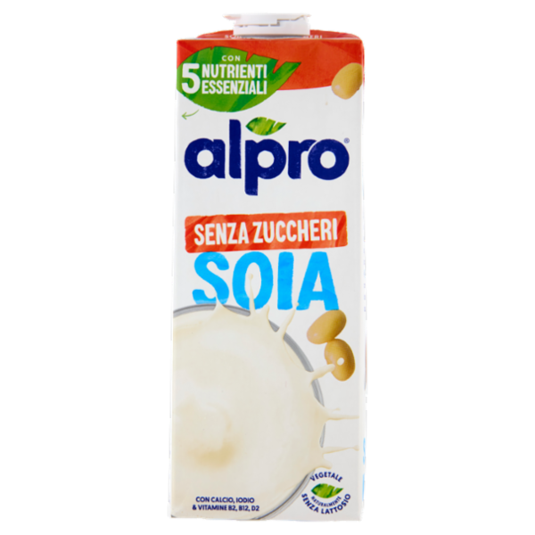 alpro Senza Zuccheri, Bevanda alla Soia 100% vegetale con vitamine B2, B12 e D 1 Litro
