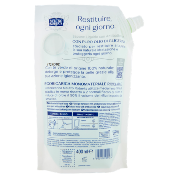 Neutro Roberts con antibatterico con tè verde naturale Sapone Liquido 400 ml