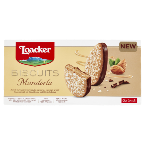 Loacker Biscuits Mandorla Biscotti meringati con crema alle mandorle e cioccolato al latte 100 g