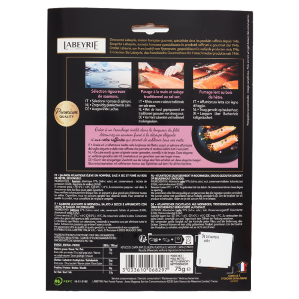 Labeyrie Salmone affumicato Fette Lunghe, 100% Senza Antibiotici 75 g