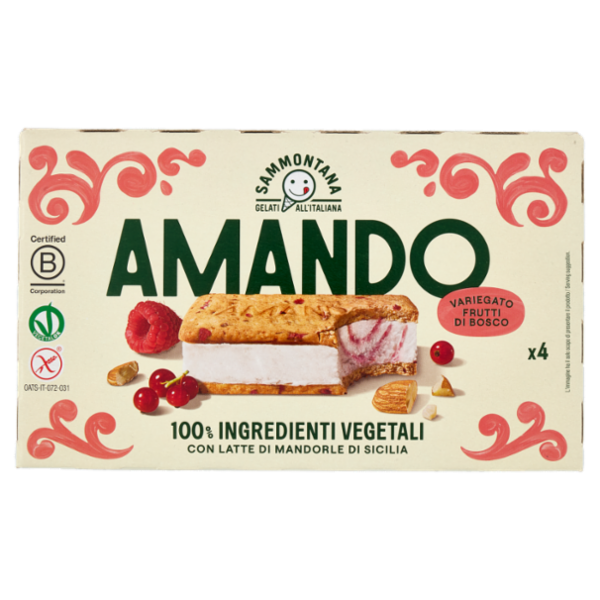 Sammontana Amando 4 Biscotti gelato alla Vaniglia variegati ai Frutti di Bosco 4 x 52 g