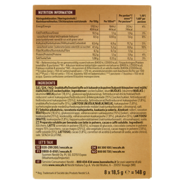 NESCAFÉ Cappuccino Double Choco Solubile con Cacao 8 Bustine 148 g