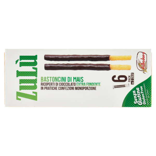 Valledoro Zulù Bastoncini di Mais Ricoperti di Cioccolato Extra Fondente 6 x 20 g