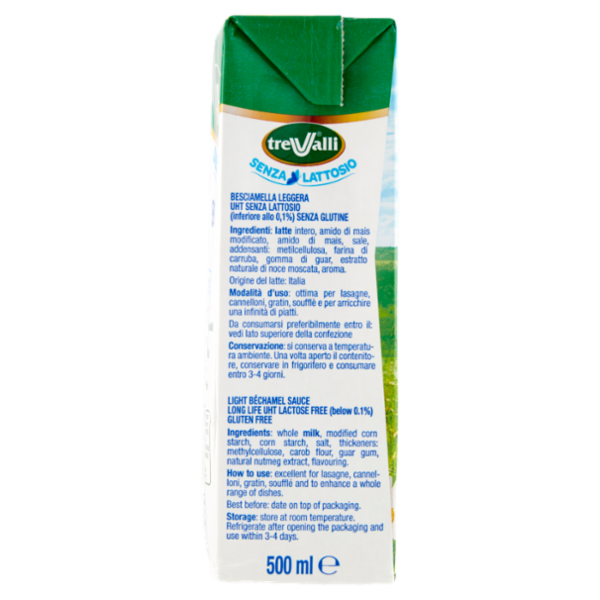 treValli Senza Lattosio Besciamella Leggera Alta Digeribilità 500 ml