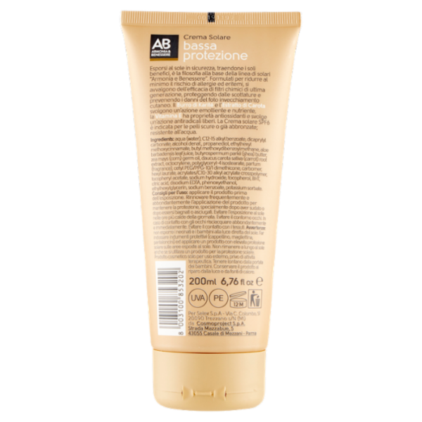 Armonia & Benessere Crema Solare Protezione Bassa FP6 200 ml