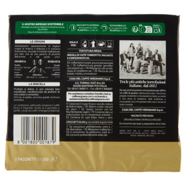 Caffè Vergnano 1882 Anticabottega Arabica Macinatura Moka 2 x 250 g