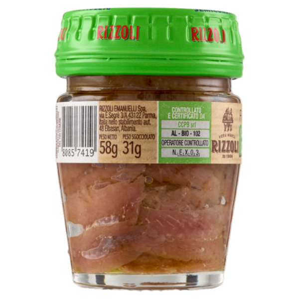Rizzoli Filetti di Alici in Olio Extra Vergine d'Oliva Biologico 58 g