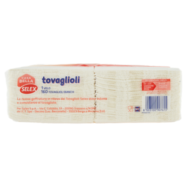 Selex Casa Bella Tovaglioli 1 Velo 33x33 cm Bianchi 160 pezzi