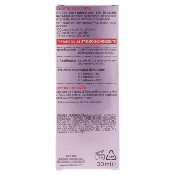 L'Oréal Paris Siero Rimpolpante Revitalift Filler anti-rughe in pipetta, 30 ml