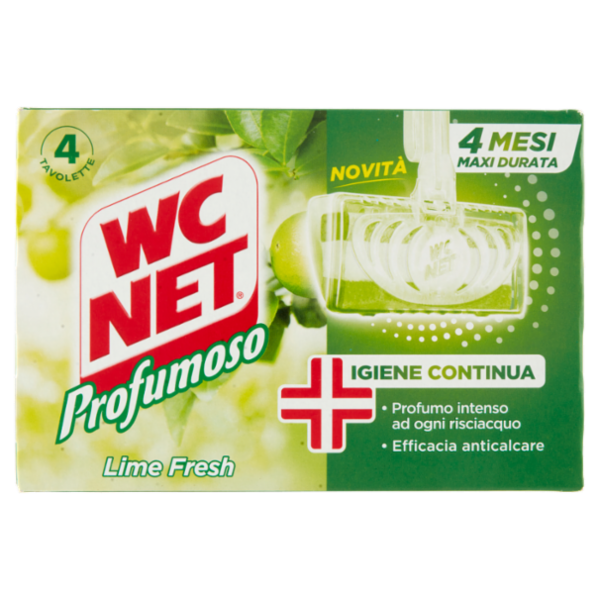 Wc Net - Tavoletta Profumoso 3 Effect, Detergente Igienizzante Solido WC, Lime Fresh, 4 Pezzi