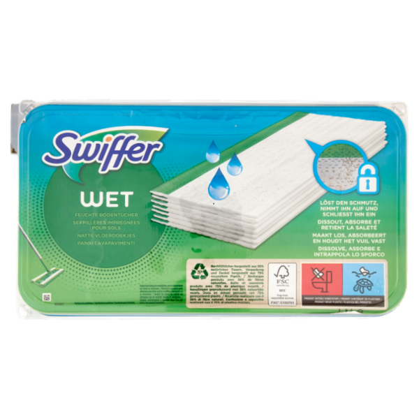 Swiffer Wet Panni Umidi Lavapavimenti Limone - Ricarica 10 Salviette