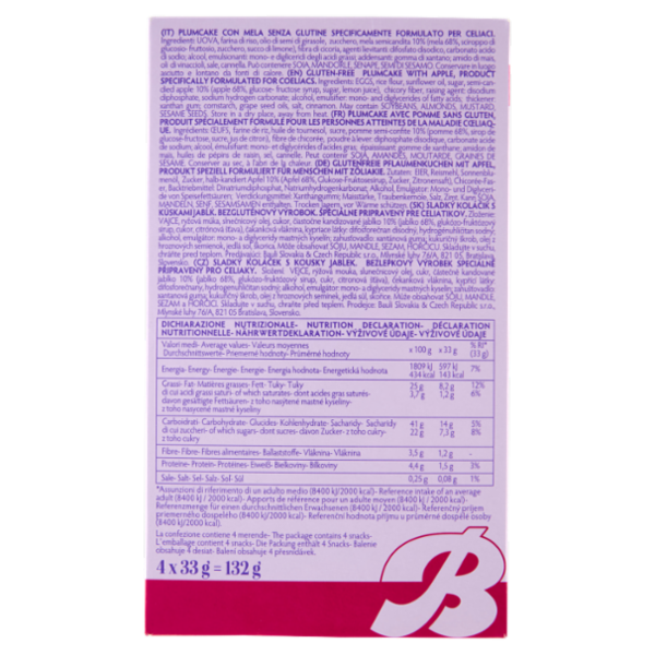 Bauli Plumcake Mela Senza Glutine 4 x 33 g