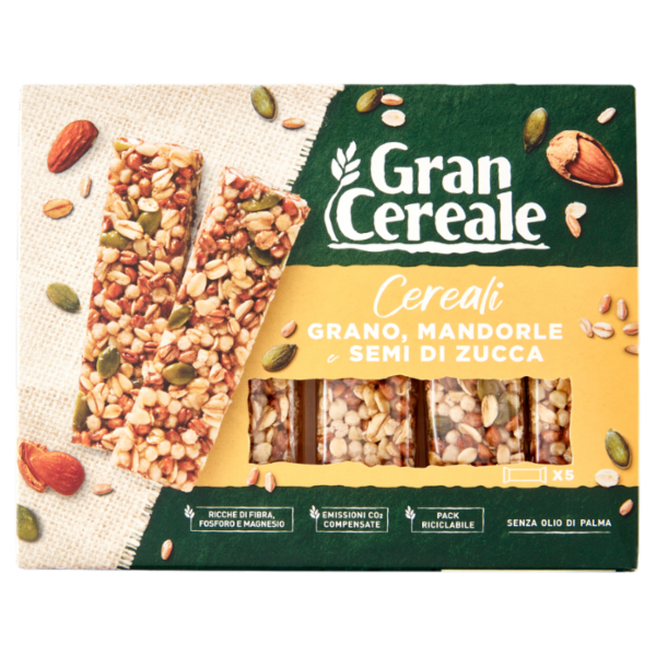 Gran Cereale Barrette di Cereali con Grano Mandorle e Semi di Zucca 135 g