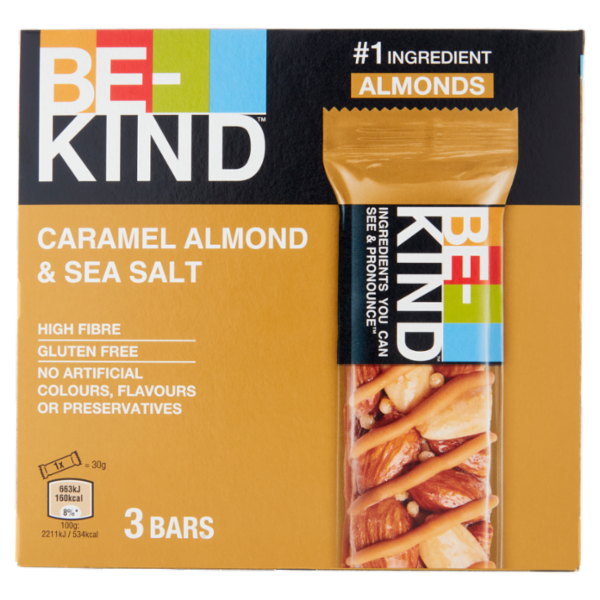 Be-Kind Barretta Mandorle Caramellate e Sale Marino, 3 x 30 g