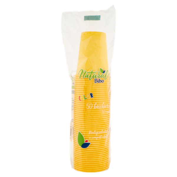 Natural Bibo Color bicchieri Gialli Biodegradabili e compostabili 200 cc 50 pz