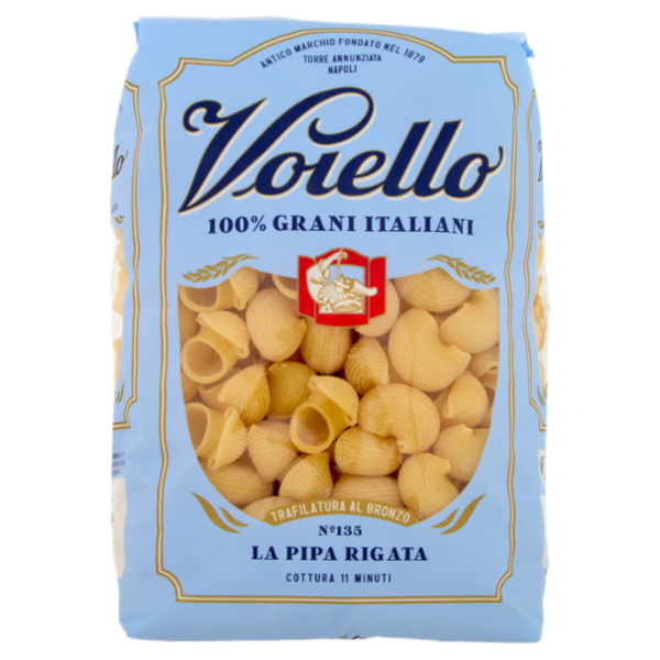 Voiello Pasta La Pipa Rigata N°135 grano Aureo 100% italiano Trafilata bronzo 500 g