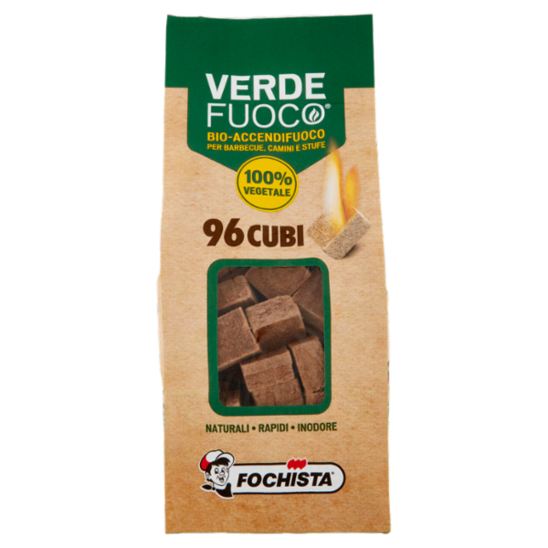 Fochista Verdefuoco Bio-Accendifuoco per Barbecue, Camini e Stufe 96 Cubi 550 g