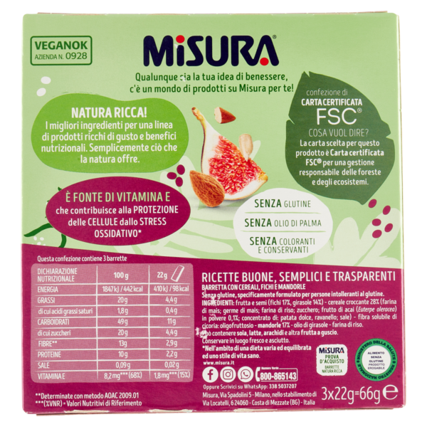 Misura Natura Ricca Fichi, Semi di Girasole e Mandorle 3 x 22 g