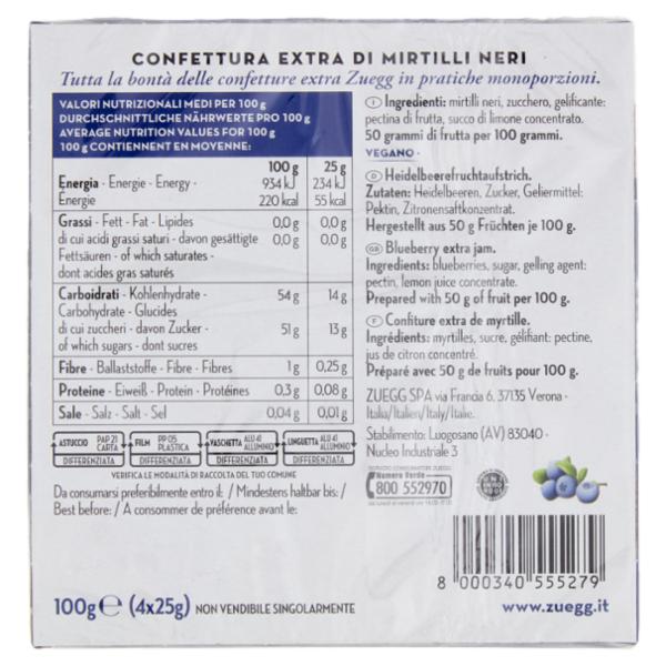 Zuegg I frutteti di Oswald Zuegg Mirtilli Neri 4 x 25 g